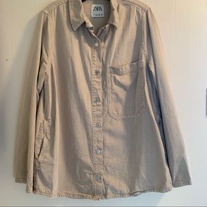 Zara Shacket Tan Size Large Cotton with Pockets